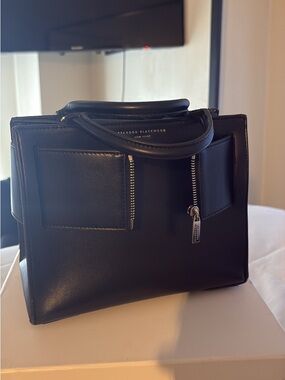 Brandon Blackwood Black Leather Zip-Accent Top Handle Satchel